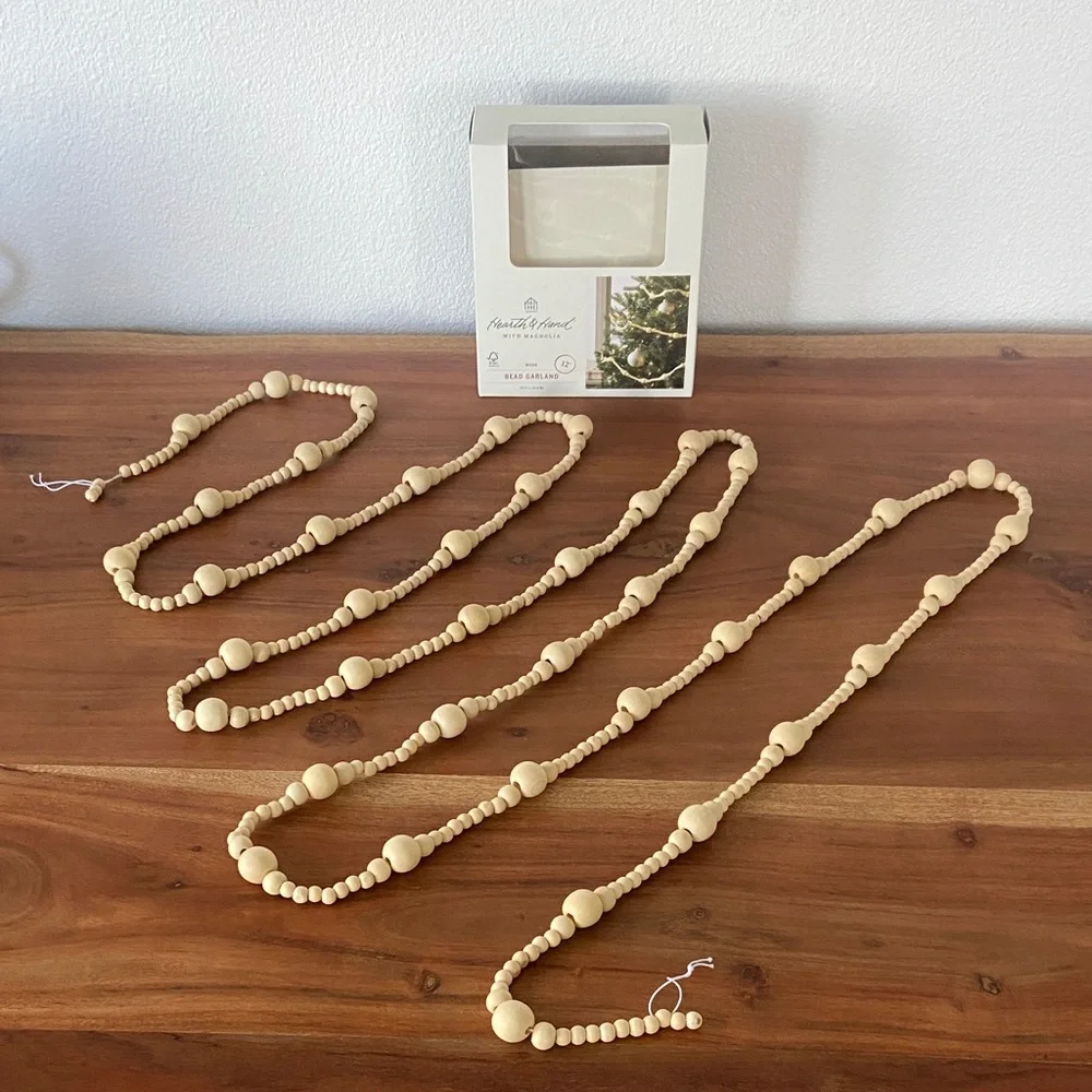 Hearth & Hand Magnolia 12’ wooden bead garland home decor holiday Christmas tree